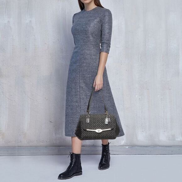 Coach Women's Black Canvas Madison Madeline Satchel Bag Medium 1941 - Picture 2 of 15